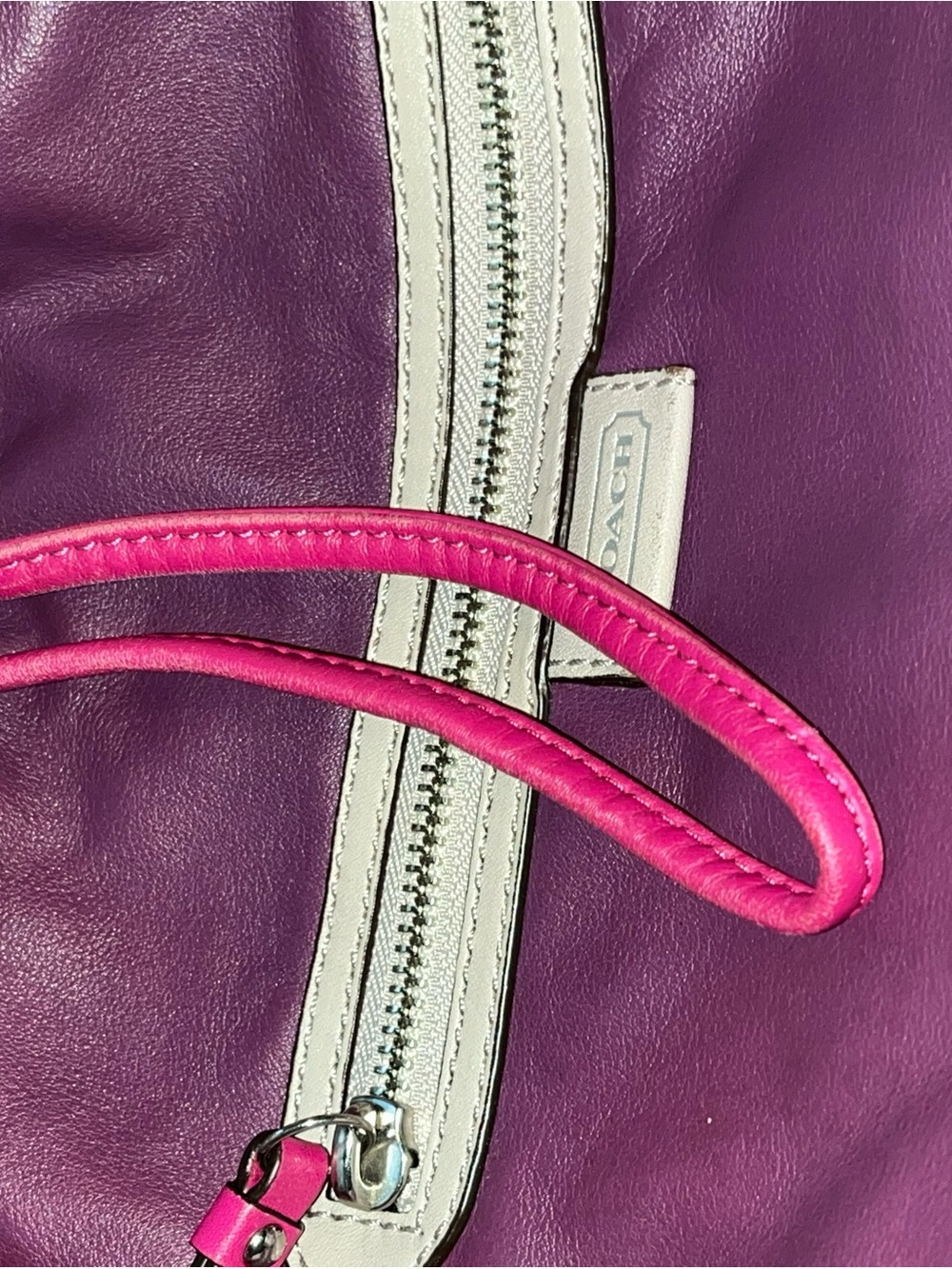 Coach Purple & Hot Pink Leather Drawstring Shoulder Bag - Picture 12 of 13